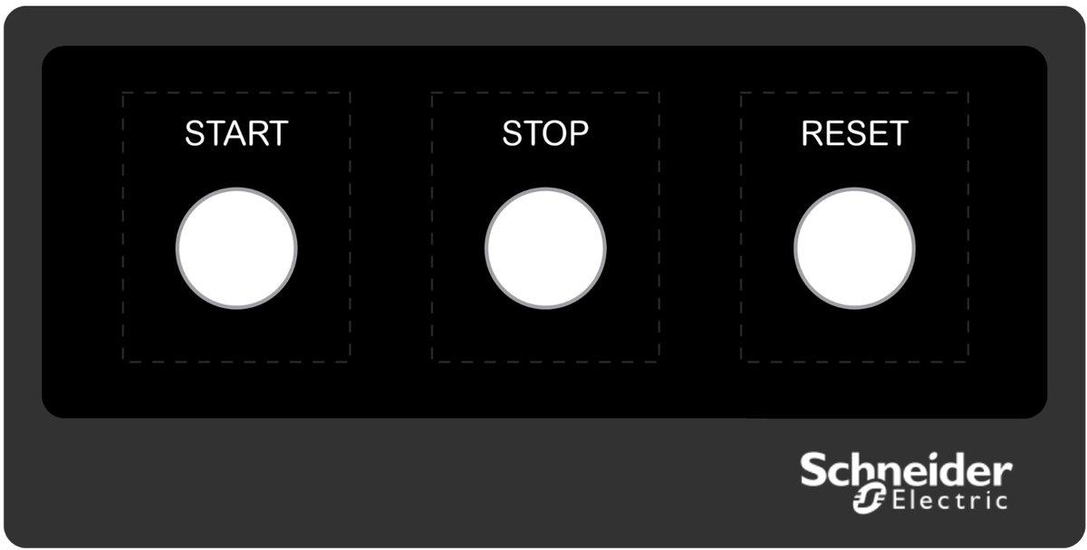 Beschriftungsfeld 200x100mm, zum Aufkleben, mit Beschriftung START STOP RESET