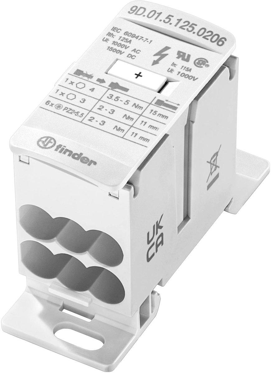 Energie-Verteilerblock 125 A für Tragschiene 35 mm - 2 Eingänge / 7 Ausgänge