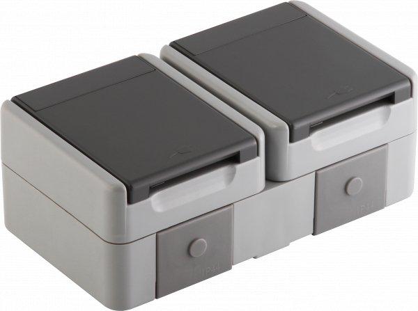 SET Steckdose Schuko Doppelt horizo. IP44 2x2P+E 16 A 250 V BV grau