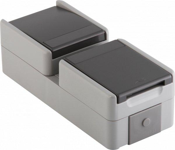 SET Steckdose Schuko+Schalter Wechs IP44 16 A + 10 AX 250 V BV grau