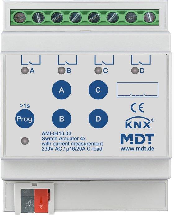 KNX Schaltaktor 4-fach 4TE REG 16/20&nbsp;A 230&nbsp;V&nbsp;AC C-Last Strommessung 200&nbsp;µF