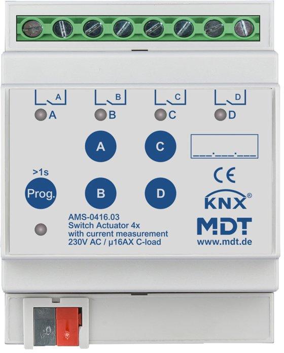KNX Schaltaktor 4-fach 4TE REG 16&nbsp;A 230&nbsp;V&nbsp;AC C-Last Strommessung 140&nbsp;µF