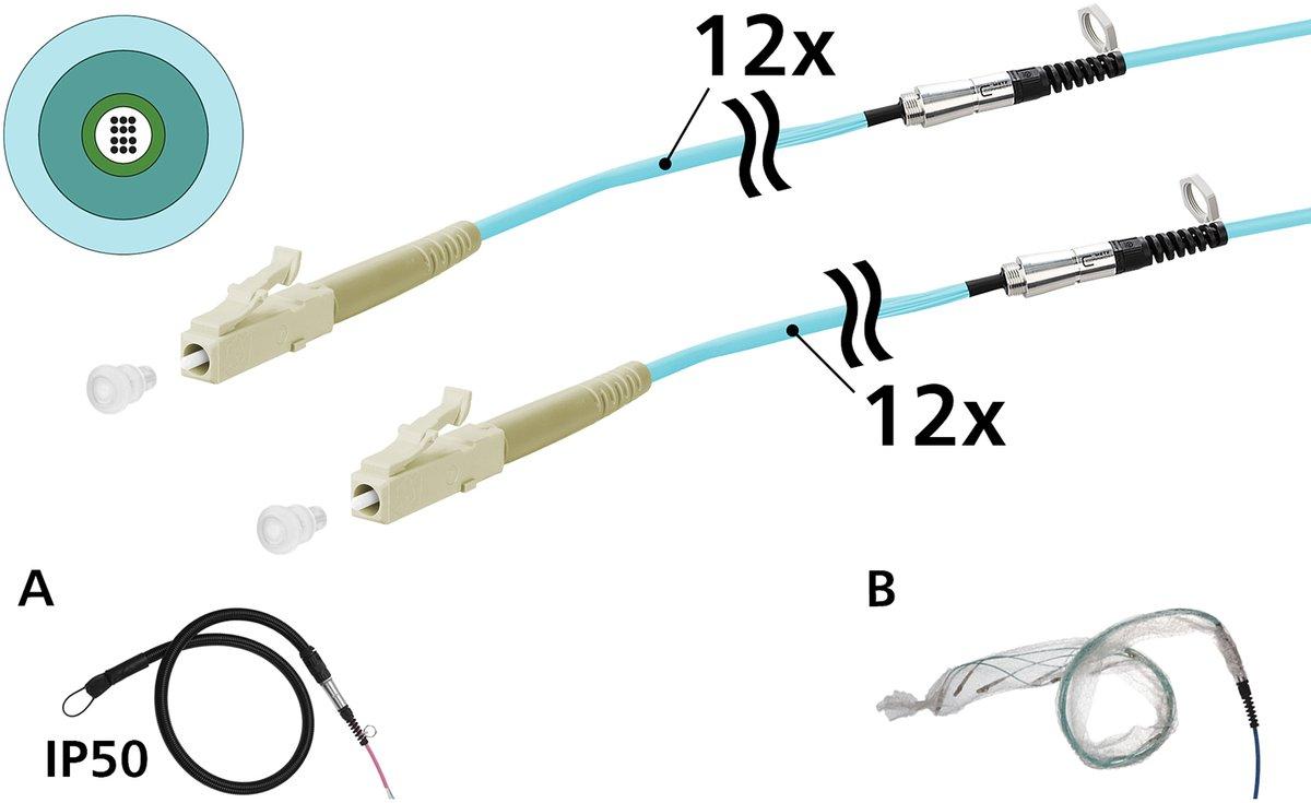 OpDAT VIK Universalkabel 12xOM3 LC-LC 50 m, einseitige Einziehhilfe IP50
