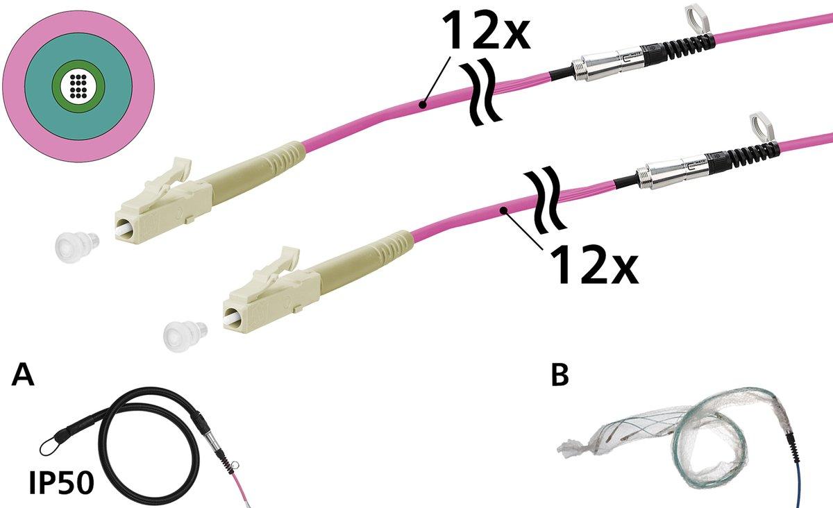 OpDAT VIK Universalkabel 12xOM4 LC-LC 100 m einseitige Einziehhilfe IP50