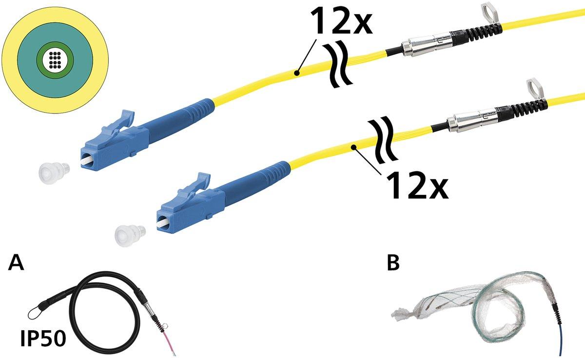 OpDAT VIK Universalkabel 12xOS2 LC-LC 50 m einseitige Einziehhilfe IP50