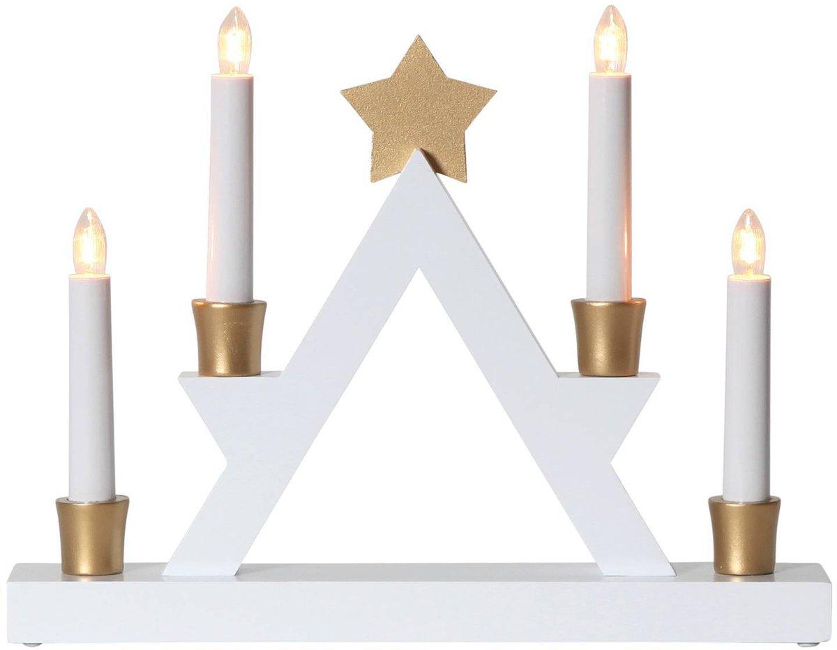 JULLE Kerzenständer inklusive 4x3W E10 Holz Kunststoff Gold weiß