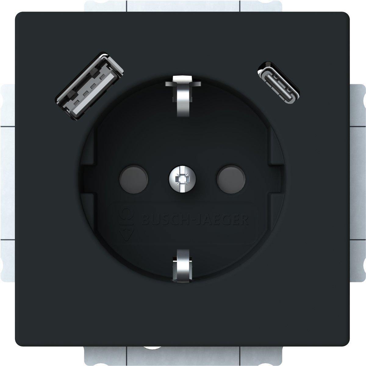 SCHUKO USB-Steckdosen-Einsatz Safety+ mit USB A/C schwarz matt - Plattform 63