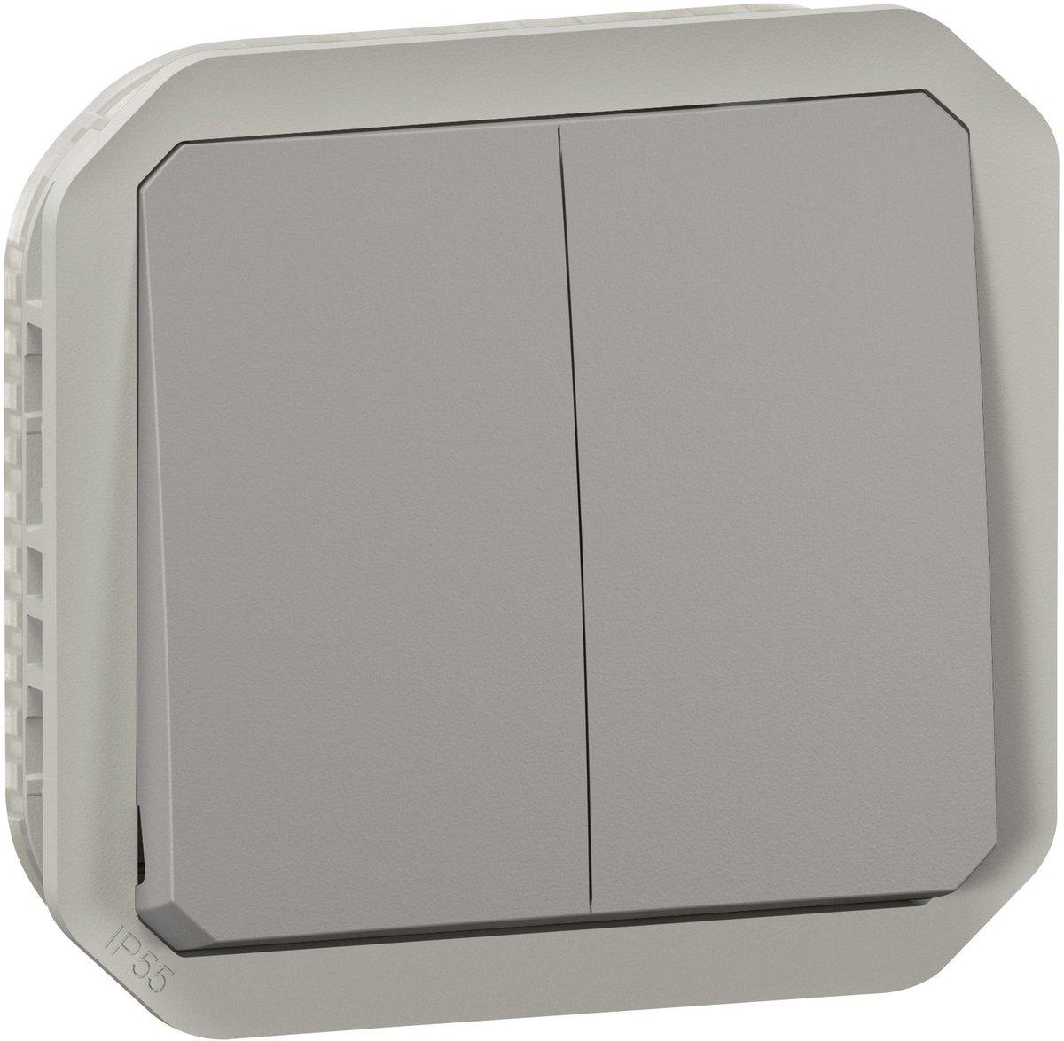 Plexo New Einsatz wahlweise Doppelwechselschalter 10 AX/ Taster 10 A Grau