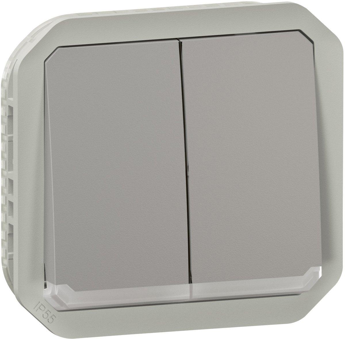 Plexo New Einsatz wahlweise Doppelwechselschalter 10AX/ Taster beleuch. 10A Grau
