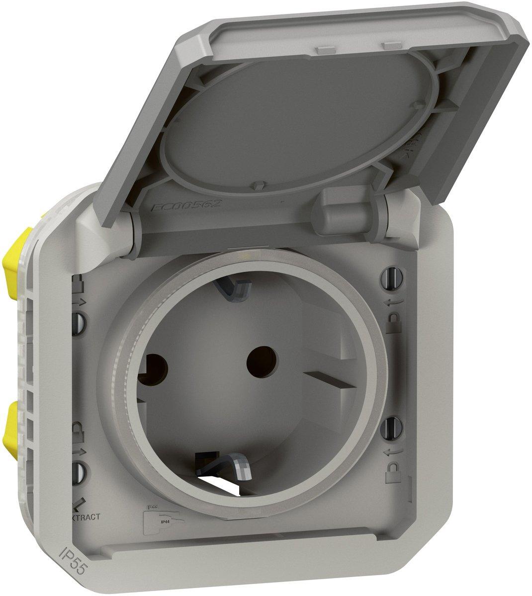 Plexo New Schuko-Steckdose Steckklemmen IP44 Grau