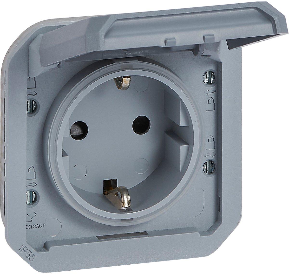 Plexo New Schuko-Steckdose Schraubklemmen IP44 Grau