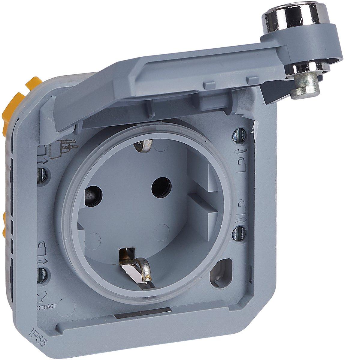 Plexo New Schuko-Steckdose + Schloss ungleich Grau