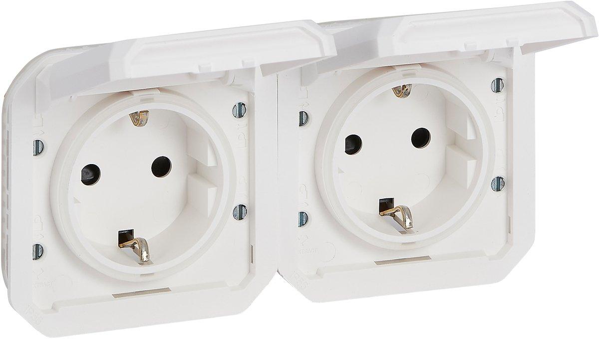 Plexo New 2-fach Schuko-Steckdose horizontal Schraubklemmen IP44 Ultraweiß