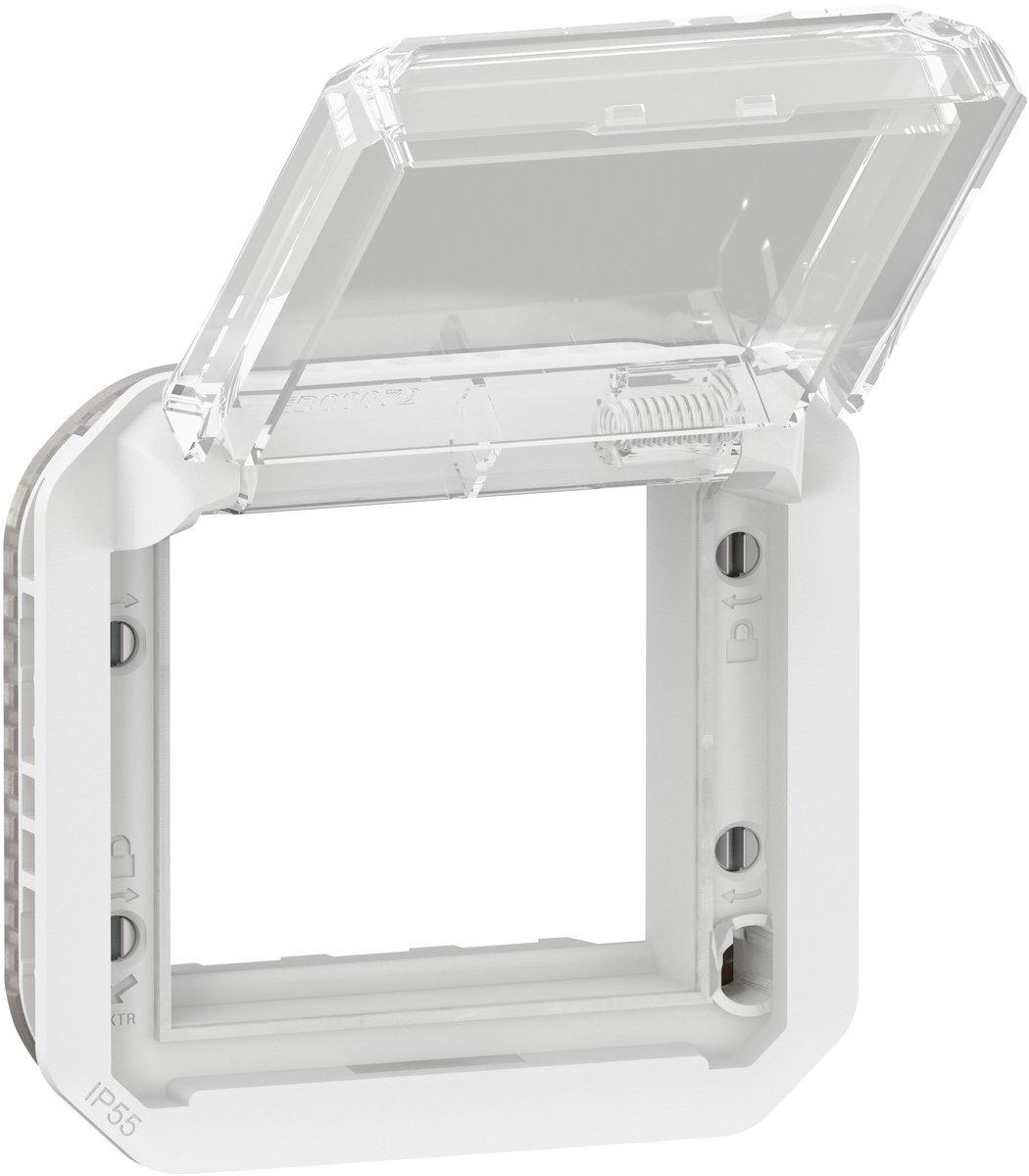 Plexo New Einsatz Mosaic Adapter mit transparentem Klappdeckel Ultraweiß