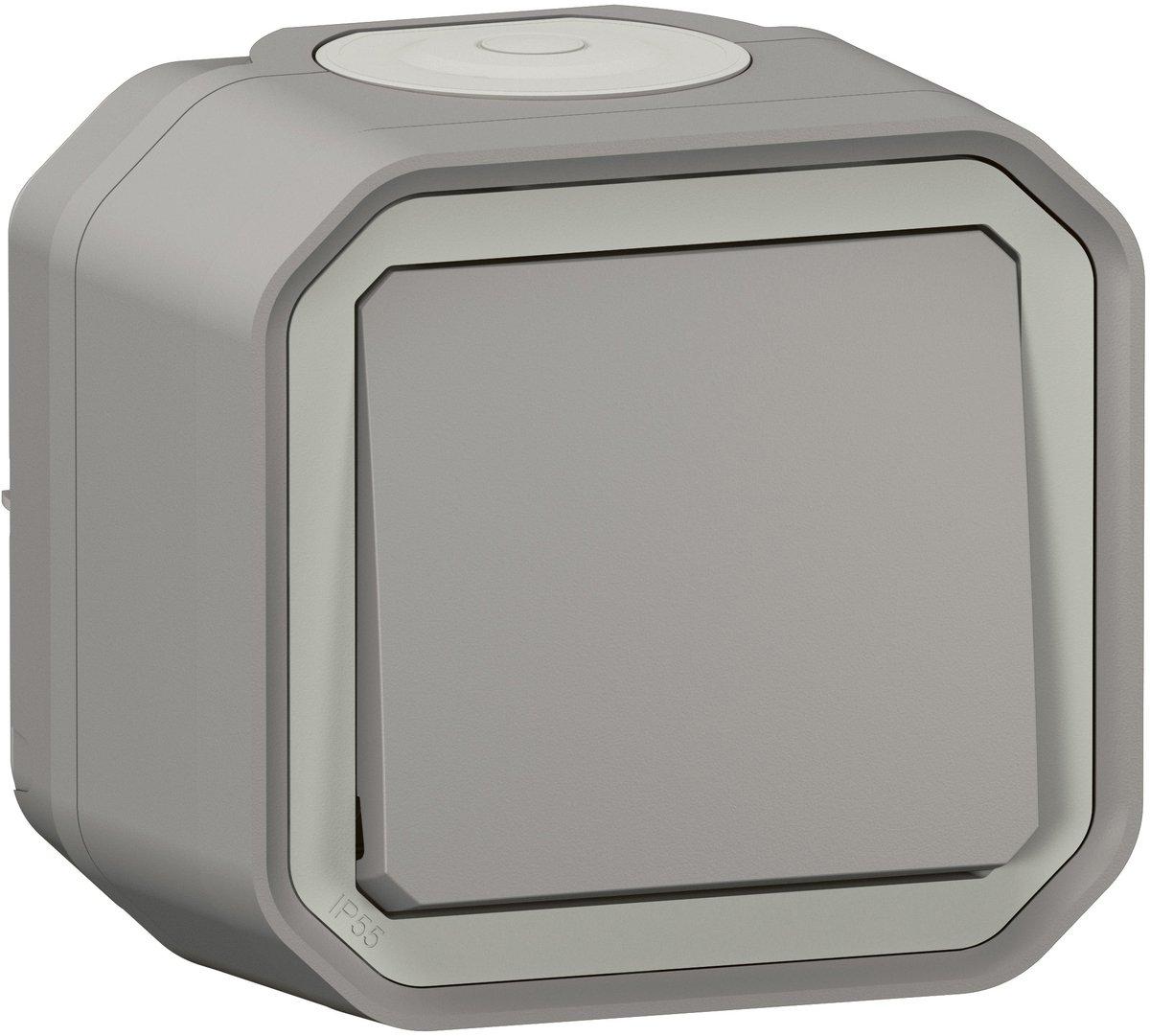 Plexo New Feuchtraum-Aufputz Kreuzschalter 10 AX Schraubklemmen (SK) IP55 Grau