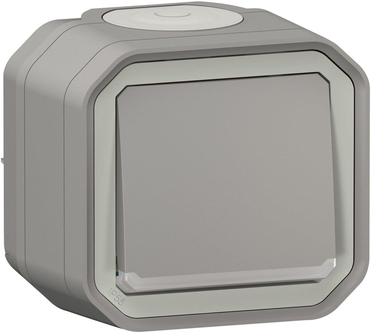 Plexo New Feuchtraum-Aufputz Taster beleuchtet 10 A Steckklemmen (SL) Grau