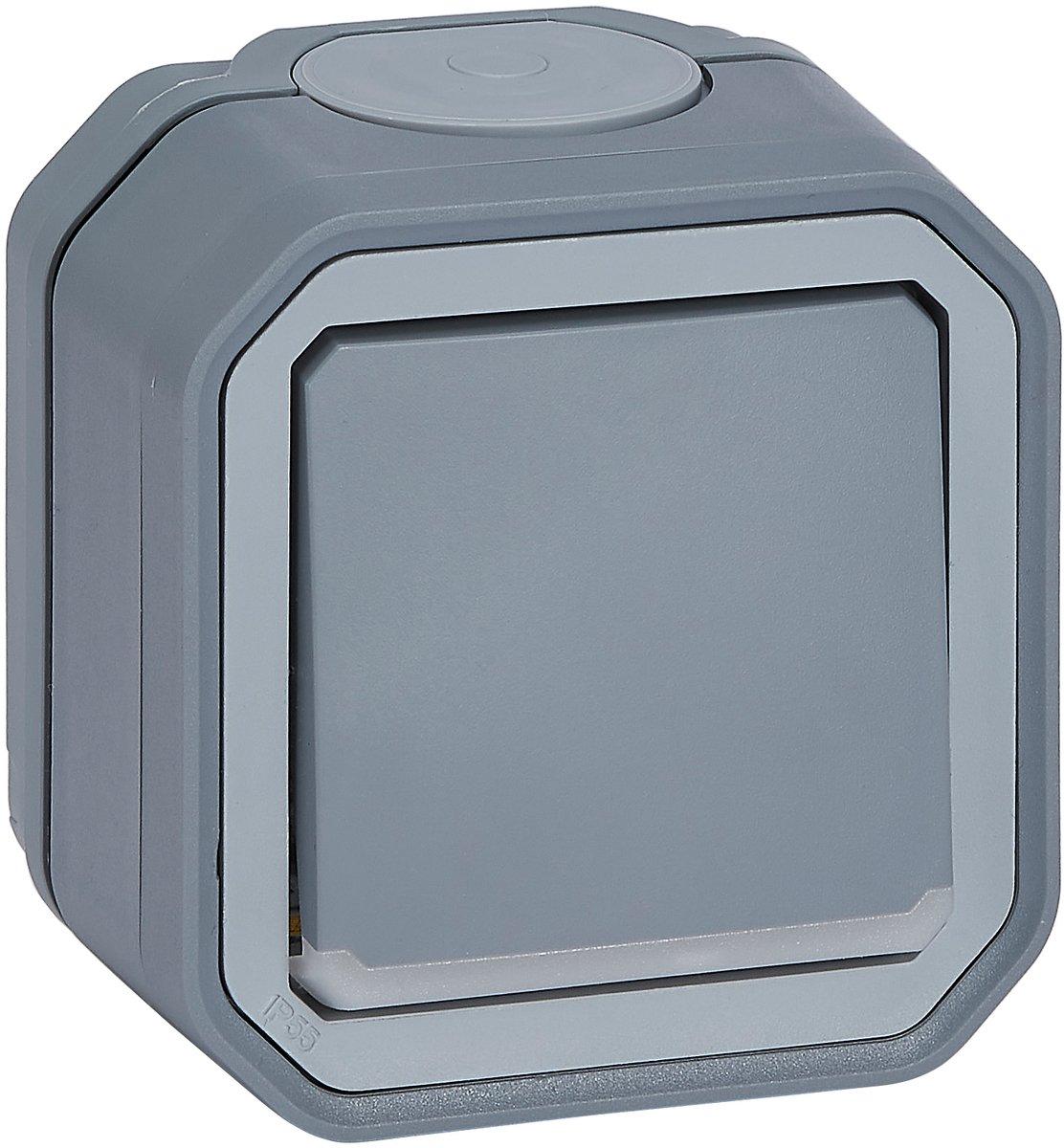 Plexo New Feuchtraum-AP 2-poliger Schalter Kontroll 10 AX Steckklem. (SL) Grau