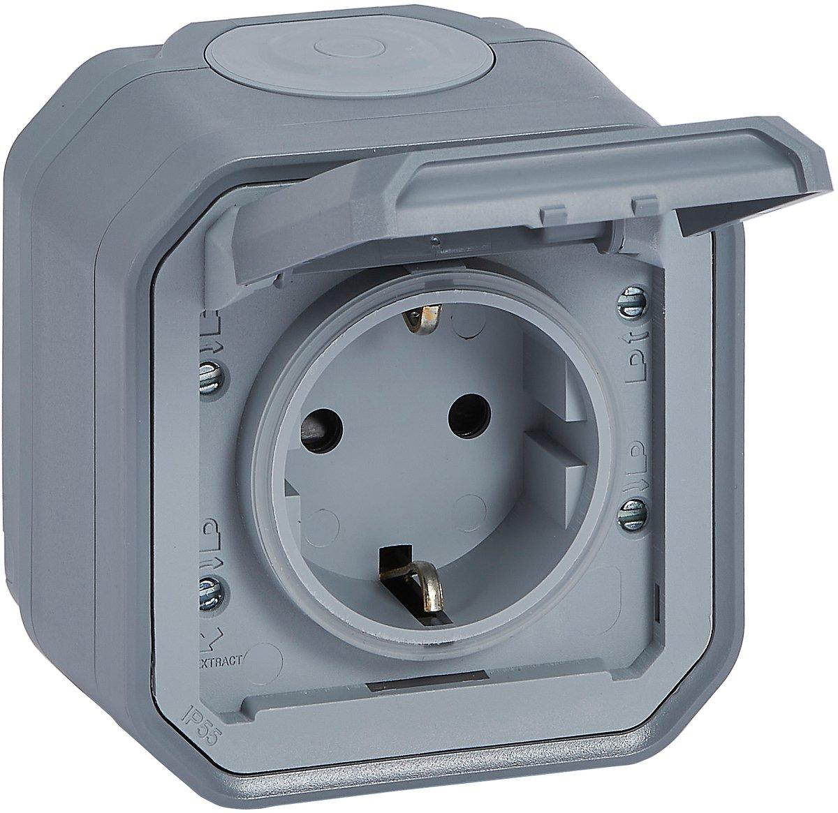 Plexo New Feuchtraum-AP Steckdose mit Schraubklemmen IP44 Grau