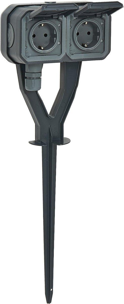 Plexo New Gartenpfahl 2-fach Vorverdrahtete Schuko-Steckdose Schraubklemmen Grau