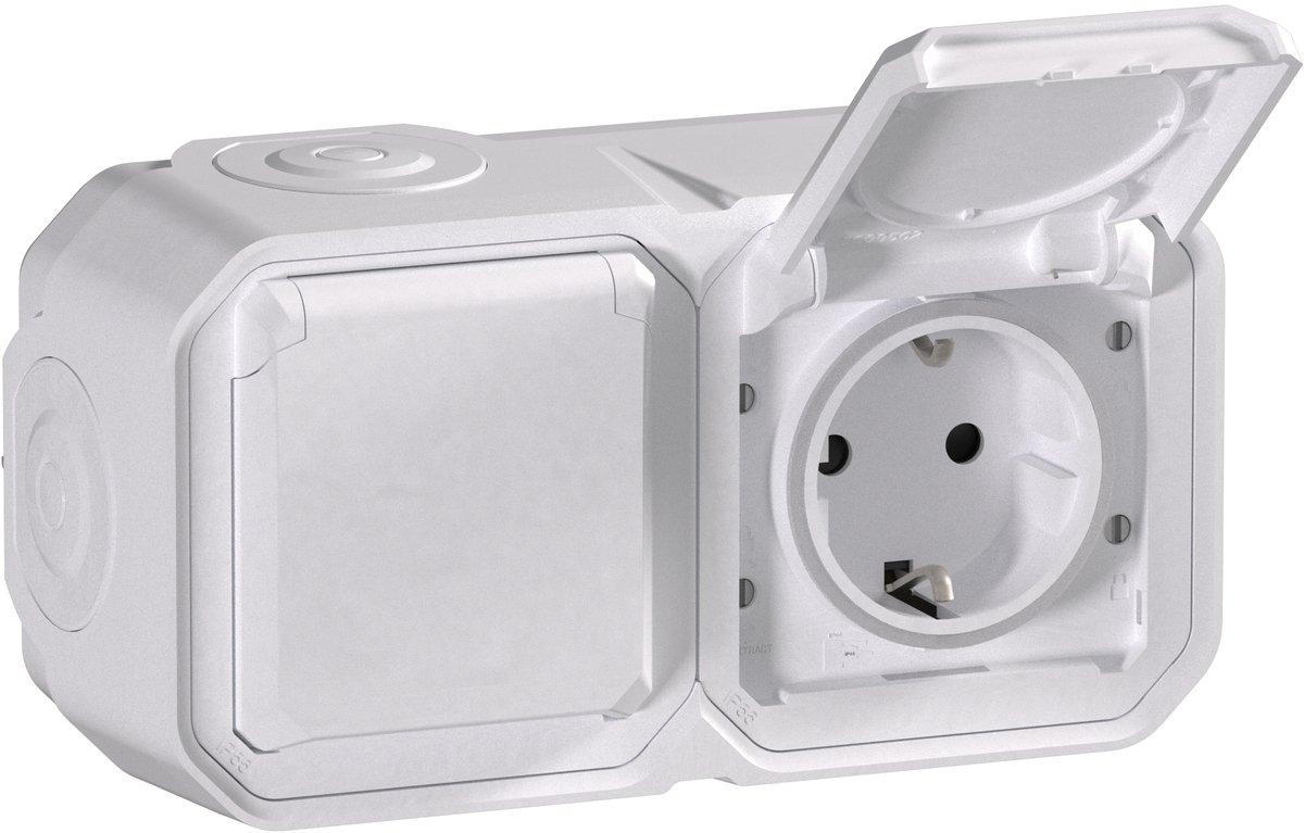 Plexo New Feuchtraum-Aufputz Vorverdrahtete 2-fach Schuko-Steckdose UItraweiß