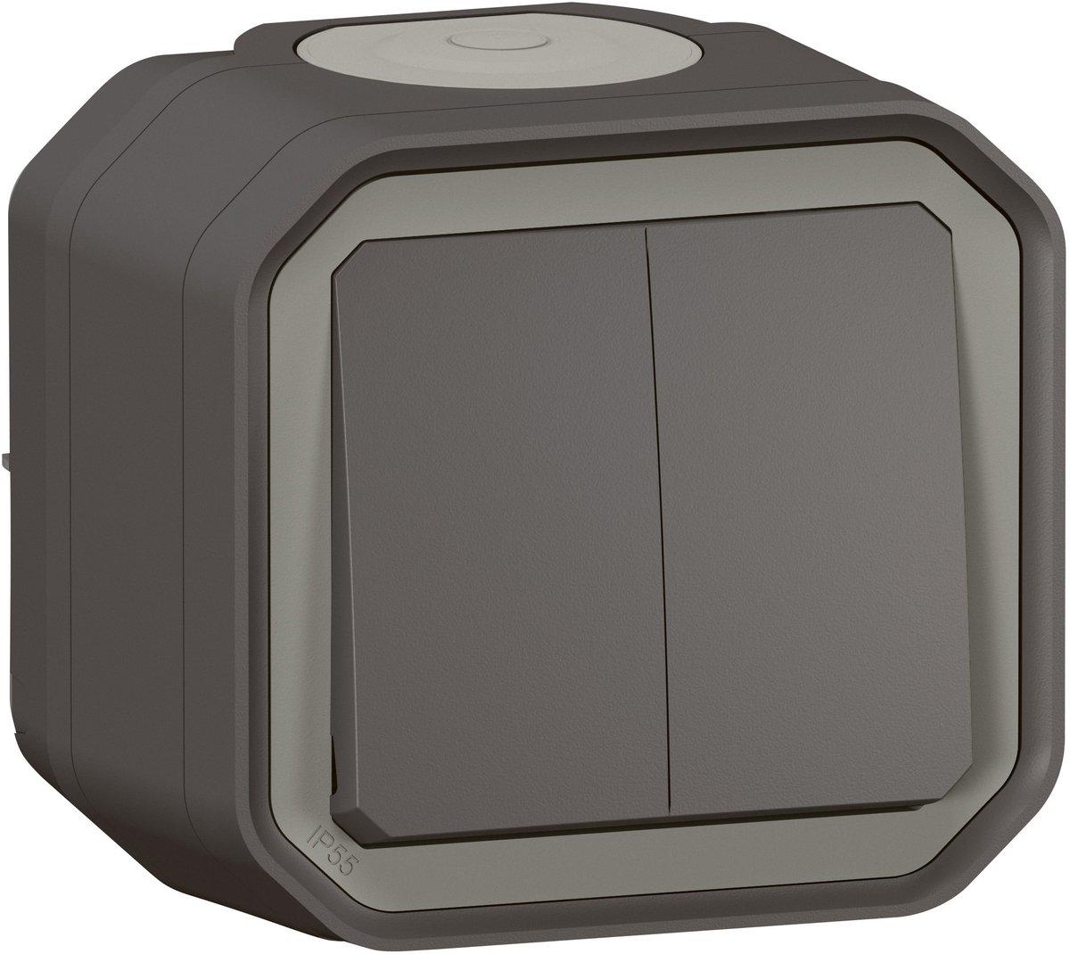 Plexo New Feuchtraum-AP wahlweise Doppelwechselschalter 10AX/ Taster 10A Anthra.