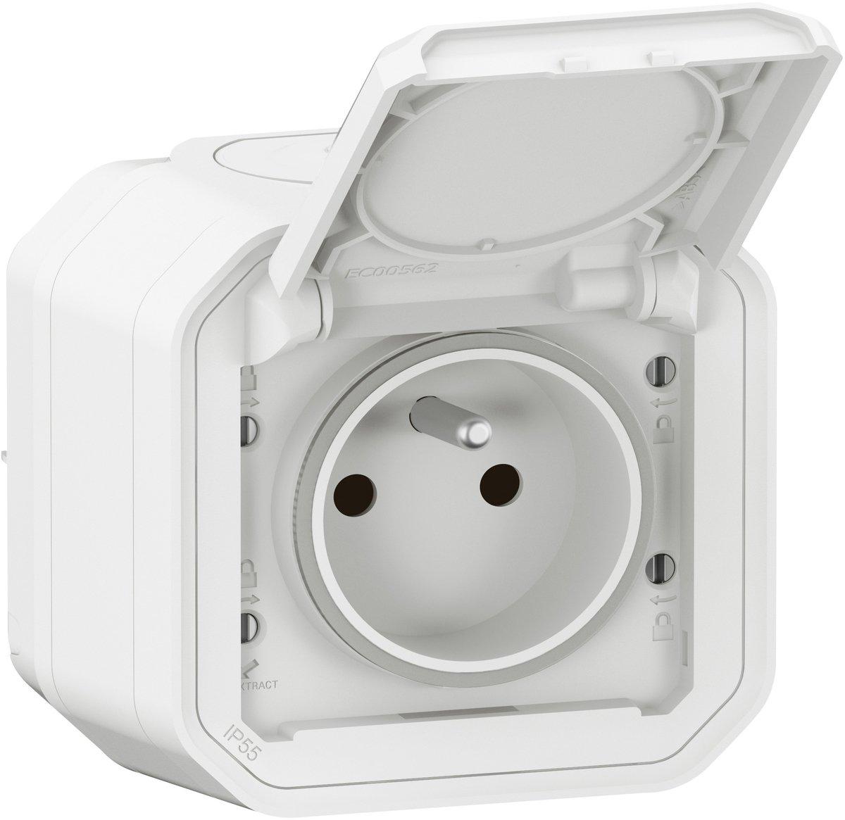 Plexo New Feuchtraum-Aufputz Steckdose F/B Standard. Steckklemmen Ultraweiß