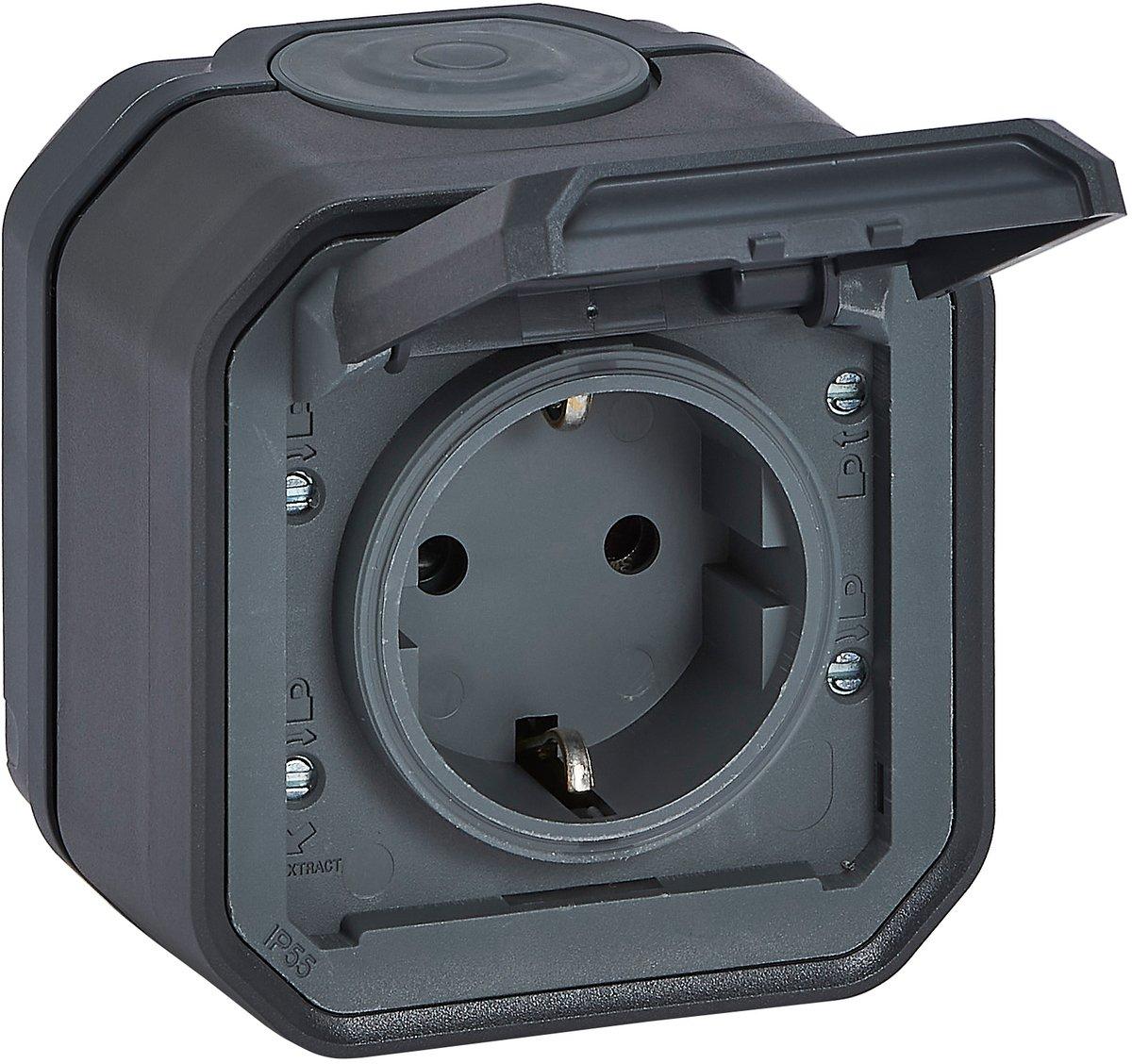 Plexo New Feuchtraum-Aufputz Schuko-Steckdose Steckklemmen Anthrazit