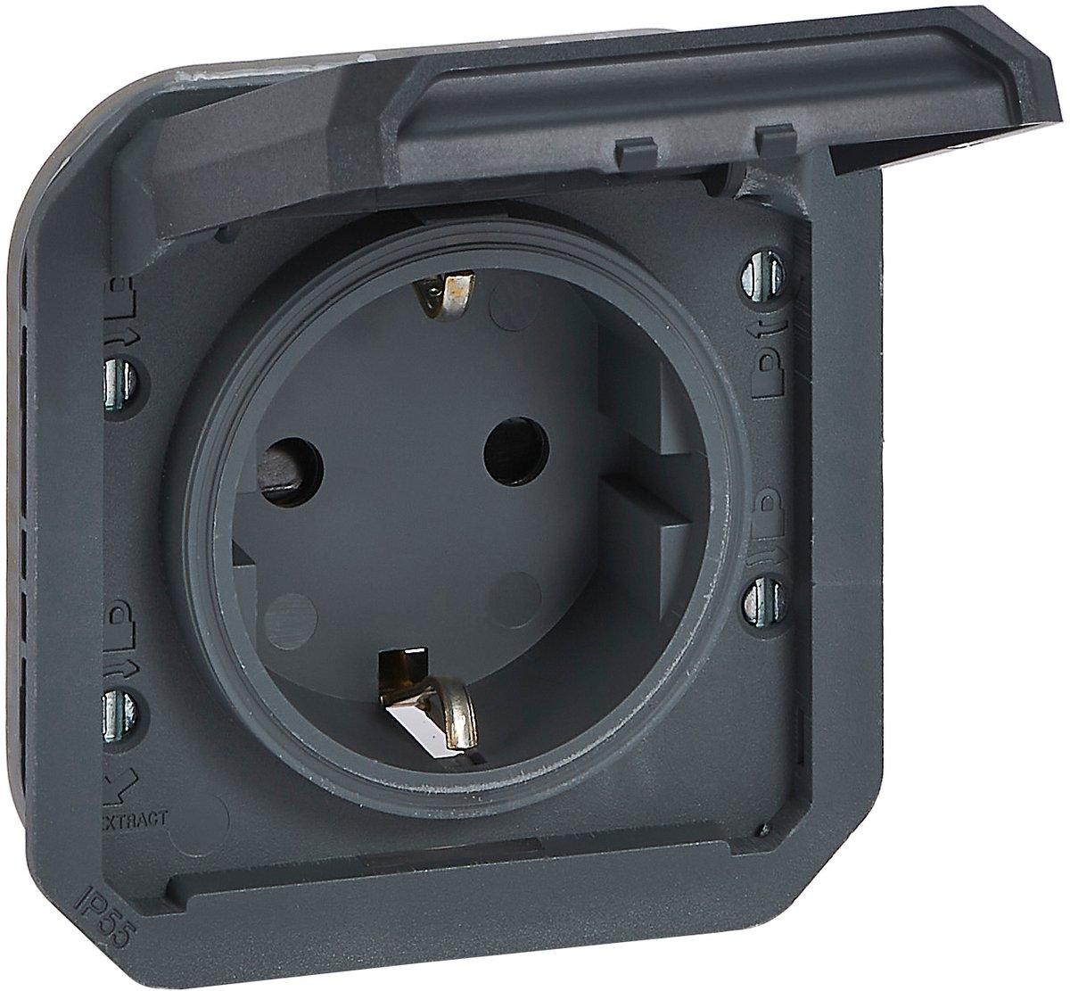 Pelxo New Schuko-Steckdose mit Schraubklemmen IP44 Anthrazit