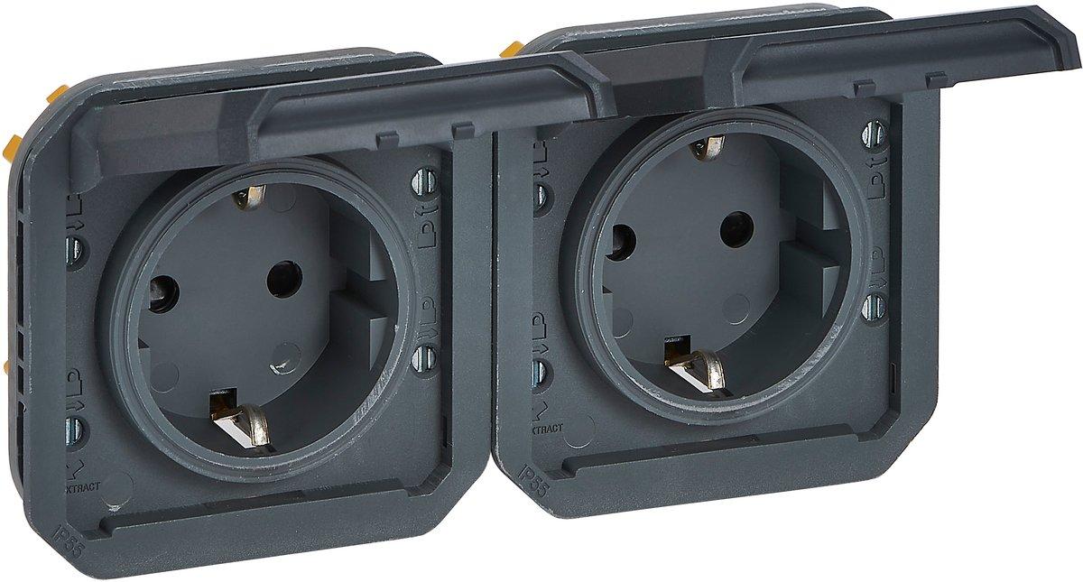 Plexo Einsatz Schuko 2-fach horizontal IP44 anthrazit