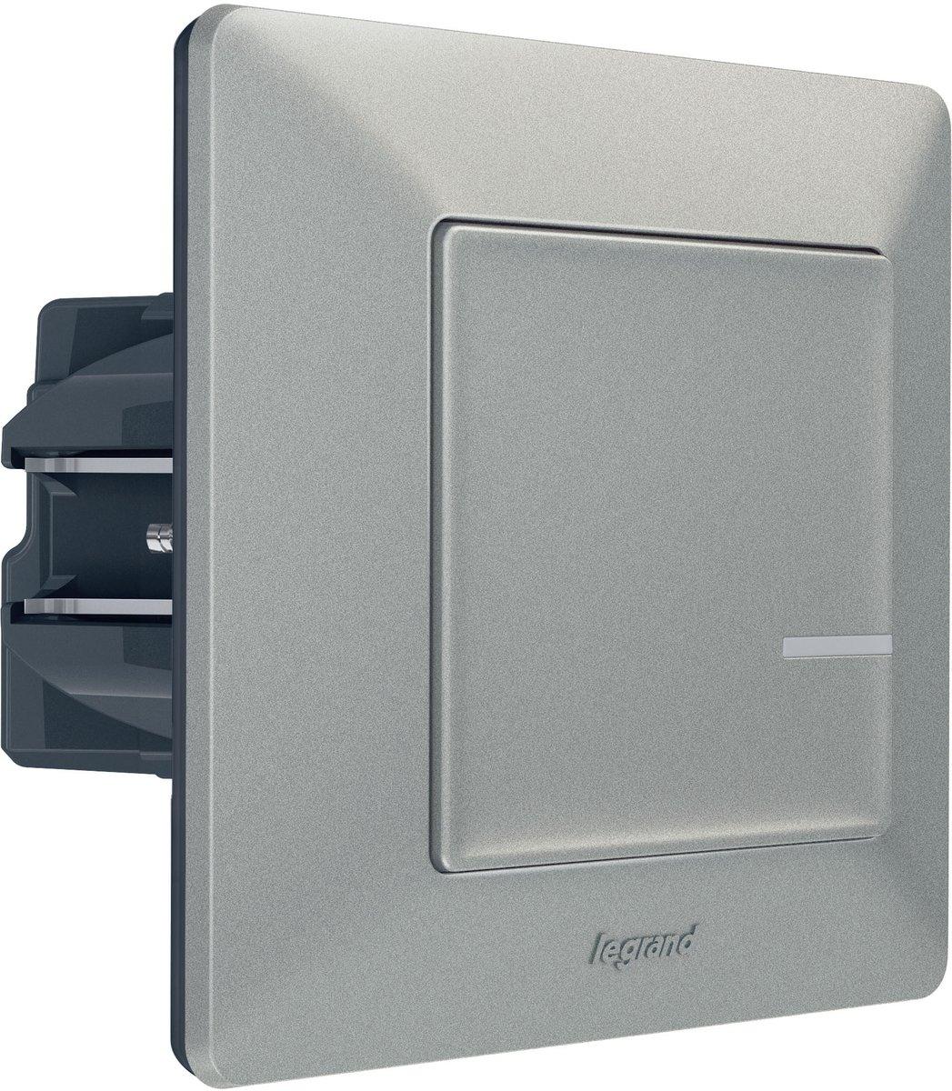 Funk-Schalter/Dimmer 2-Leiter 5-300 W Inkl. Wippe Rahmen Schutzabd. Aluminium