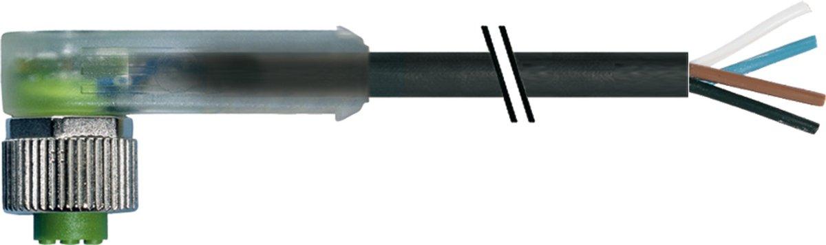 M12 Bu. 90° A-kod. freies Ltg-ende LED