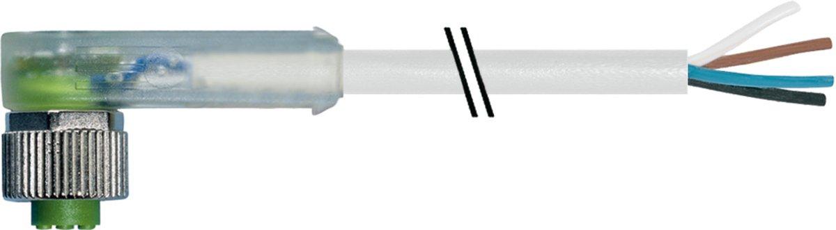 M12 Bu. 90° A-kod. freies Ltg-ende LED