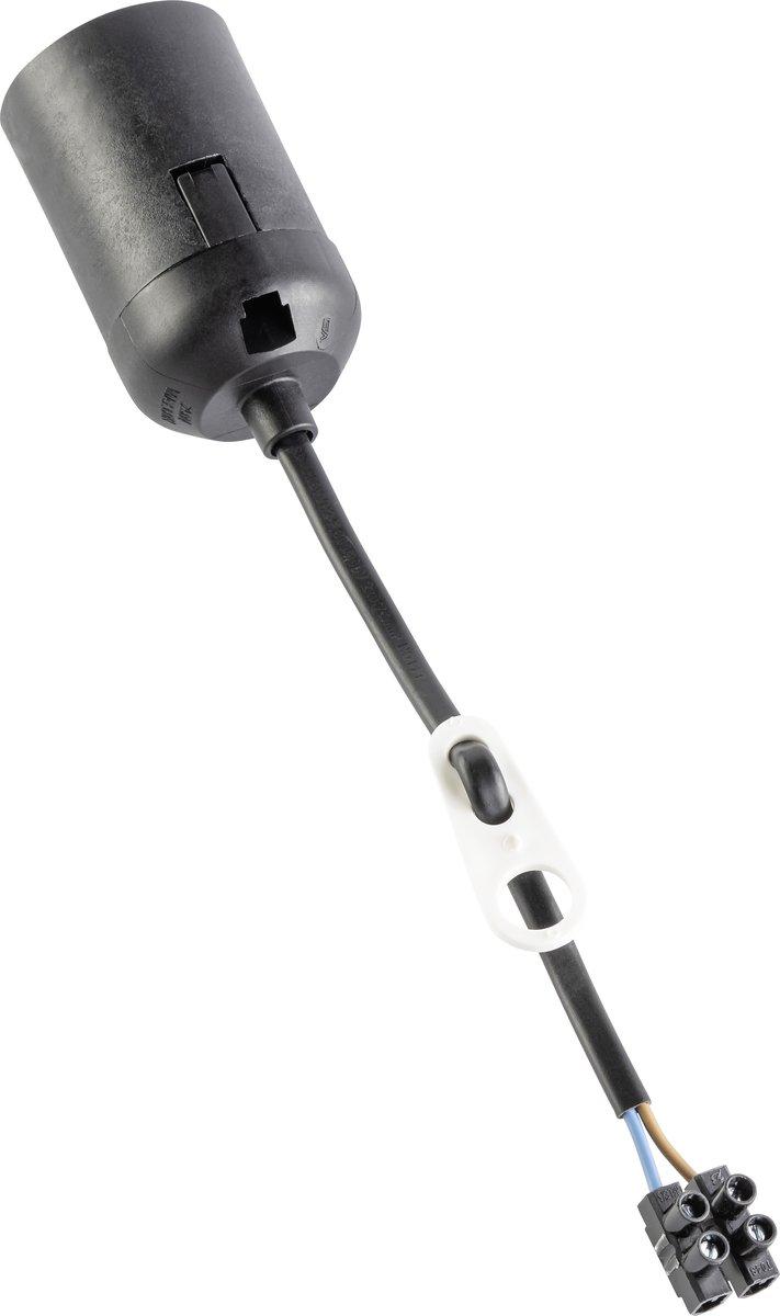 Baustellenfassung E27 schwarz mit 200 mm Anschlusskabel und Schraublusterklemme