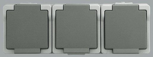 Feuchtraum-Schukosteckdose 3-fach grau Aufputz