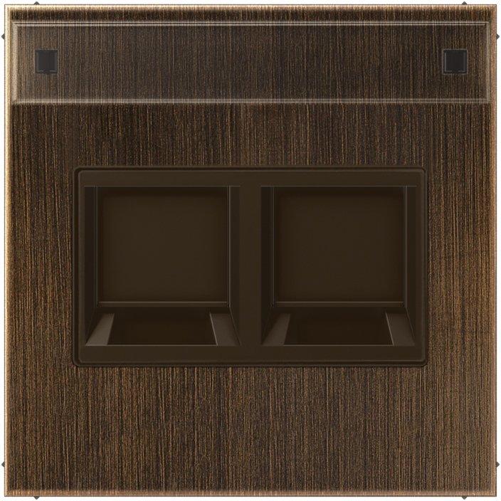 Abdeckung f. Modular-Jack-Steckbuchsen 2fach UMA-CAT6A Schriftfeld Messing antik