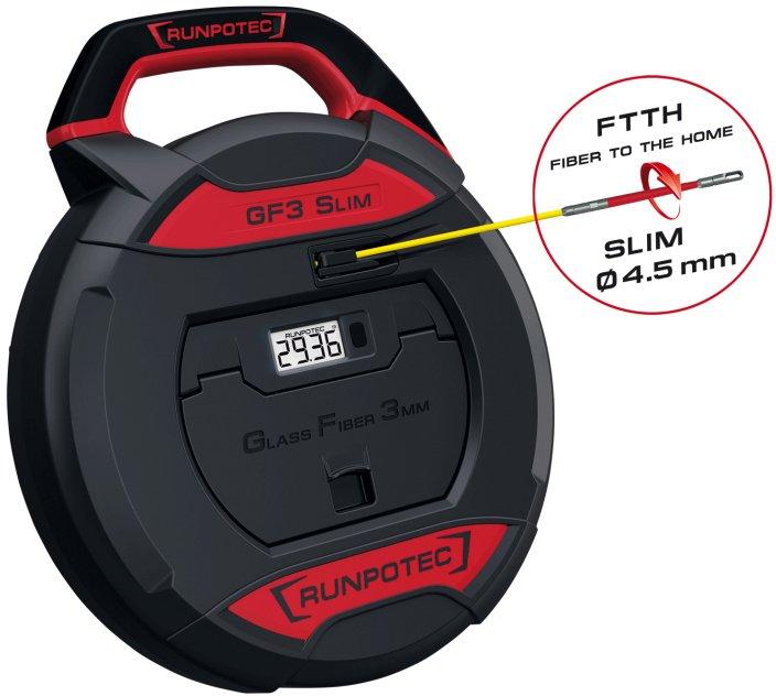 GF3 SLIM Kabeleinziehwerkzeug inkl. digi. Meterzähler L= 30m Glasfaserstab Ø3mm