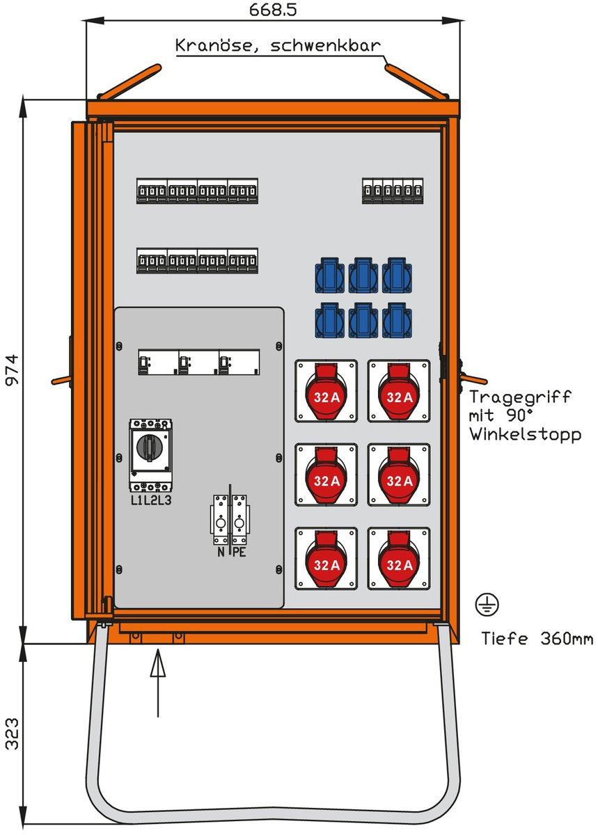Verteilerschrank für Container 69kVA mit 2 RCDs Typ B und RCD Typ A 14 LS 6