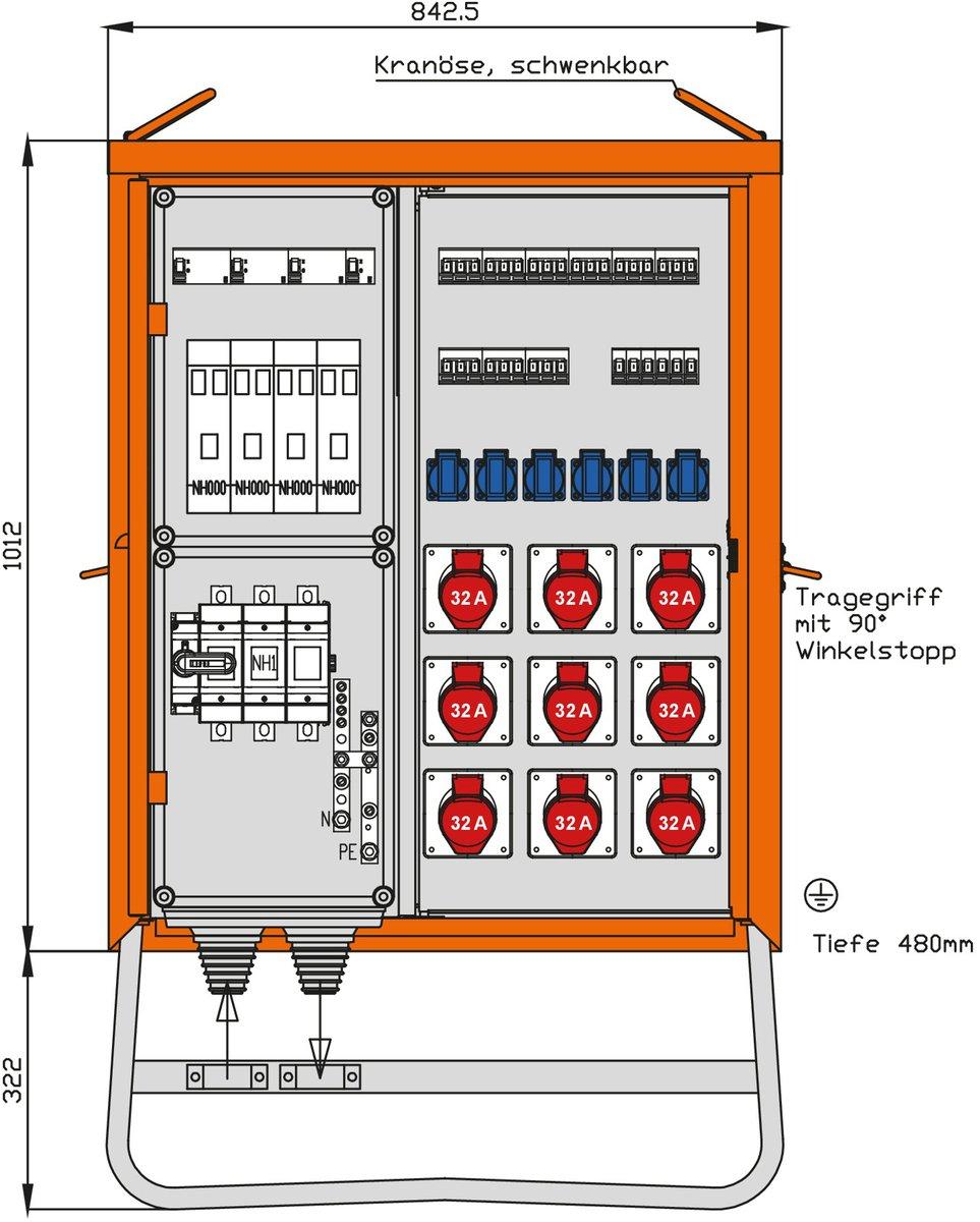 Verteilerschrank für Container 111kVA mit 3 RCDs Typ B und RCD Typ A 15 LS 9