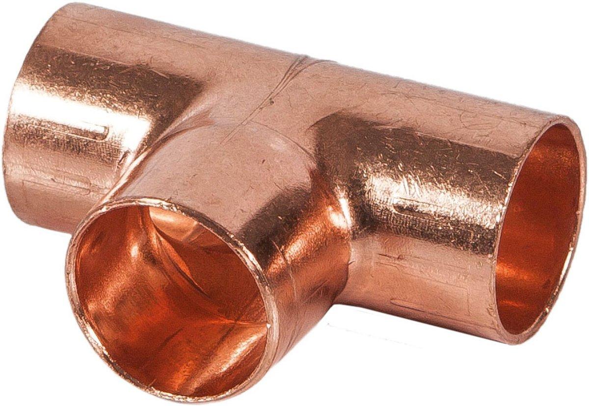 Mattierte Kupferverbindung T-Form Ø 18 mm. Kupfer satiniert