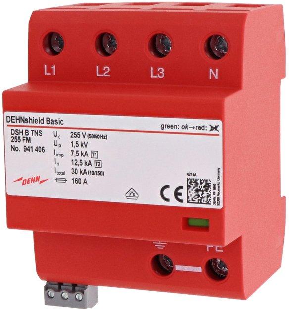 Anwendungsopt. Kombi-Ableiter DEHNshield B Typ 1+2 für dreiphasige TN-S-Systeme