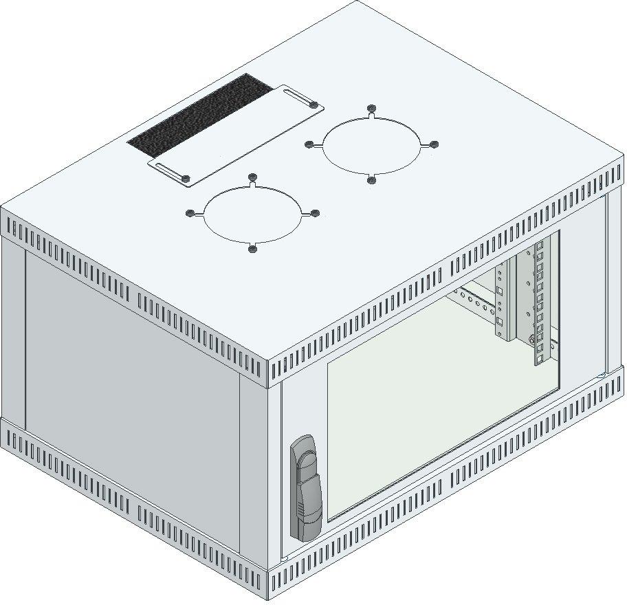 Büro-Wandgehäuse 6HE 600x349x450mm RAL 7035