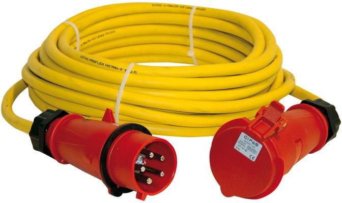 CEE Verlängerung 15m H07RN-F 5x2,5 gelb Stecker + Kuppl. 16A