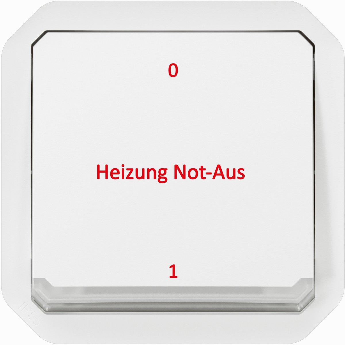 Plexo New Einsatz 2-poliger Schalter 10 AX Symbol NOT-AUS beleuchtbar Ultraweiß