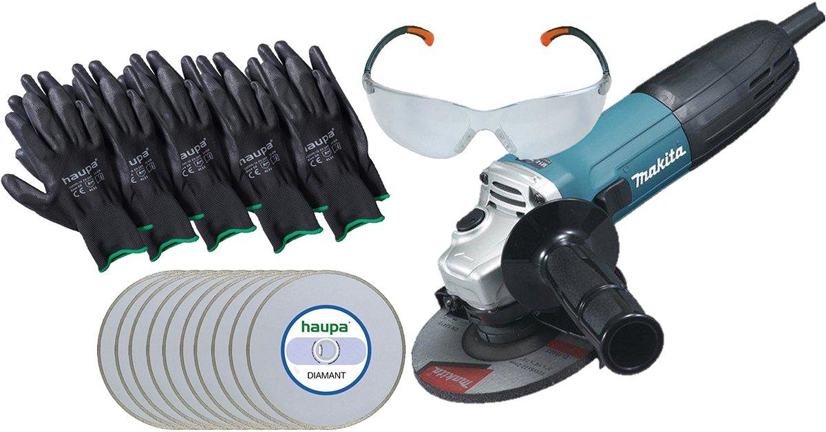 Winkelschleifer-Set mit Trennscheiben, Arbeitsbrille und Arbeitshandschuhen