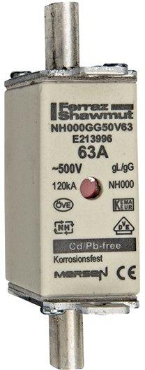 NH-Sicherung gG Gr.000 500VAC/250VDC 10A mit spannungsführenden Grifflaschen