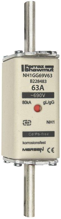 NH-Sicherung gG Gr.1 690VAC/400VDC 63A mit spannungsführenden Grifflaschen