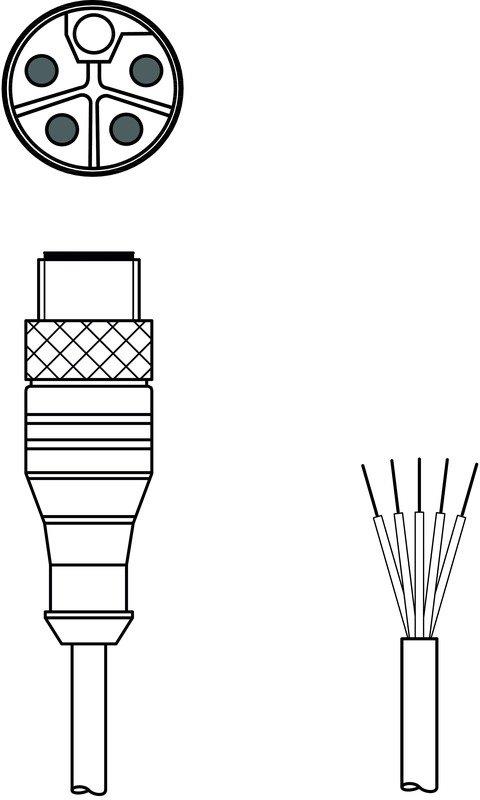 Anschlussleitung für MD 748i M12 gerade female L-kodiert 5p Rundstecker 5 m PUR