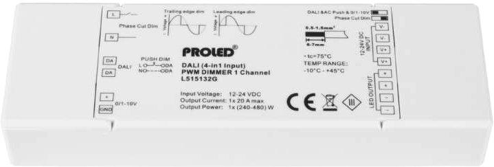DALI PWM Dimmer 1-Kanal 2G 12 - 48 VDC 1x 20 A 240 - 480 W DALI