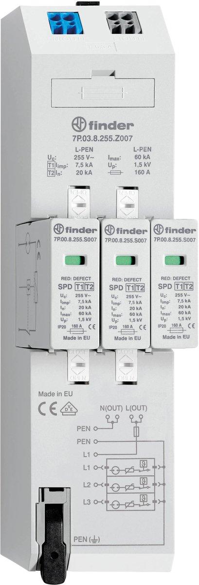 Blitz- und Überspannungsableiter Typ 1+2 für 40 mm Sammelschiene 7,5 kA
