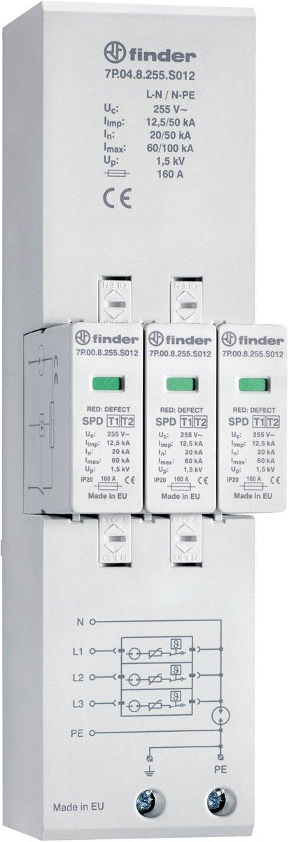 Blitz- und Überspannungsableiter Typ 1+2 für 40 mm Sammelschiene 12,5 kA